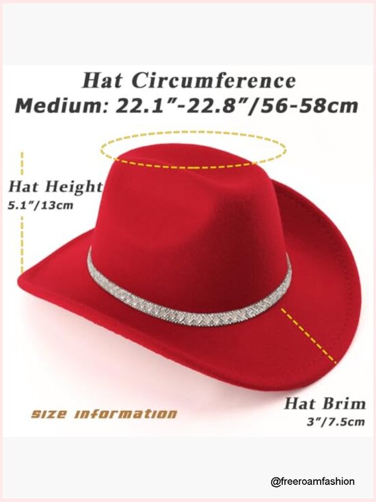 Western Cowboy Hat Wide Brim Rhinestone Felt Fedora Unisex main image 5